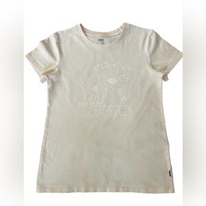Levi’s Cream Floral Logo Graphic T Shirt Short Sleeve Casual Cotton Tee XXS